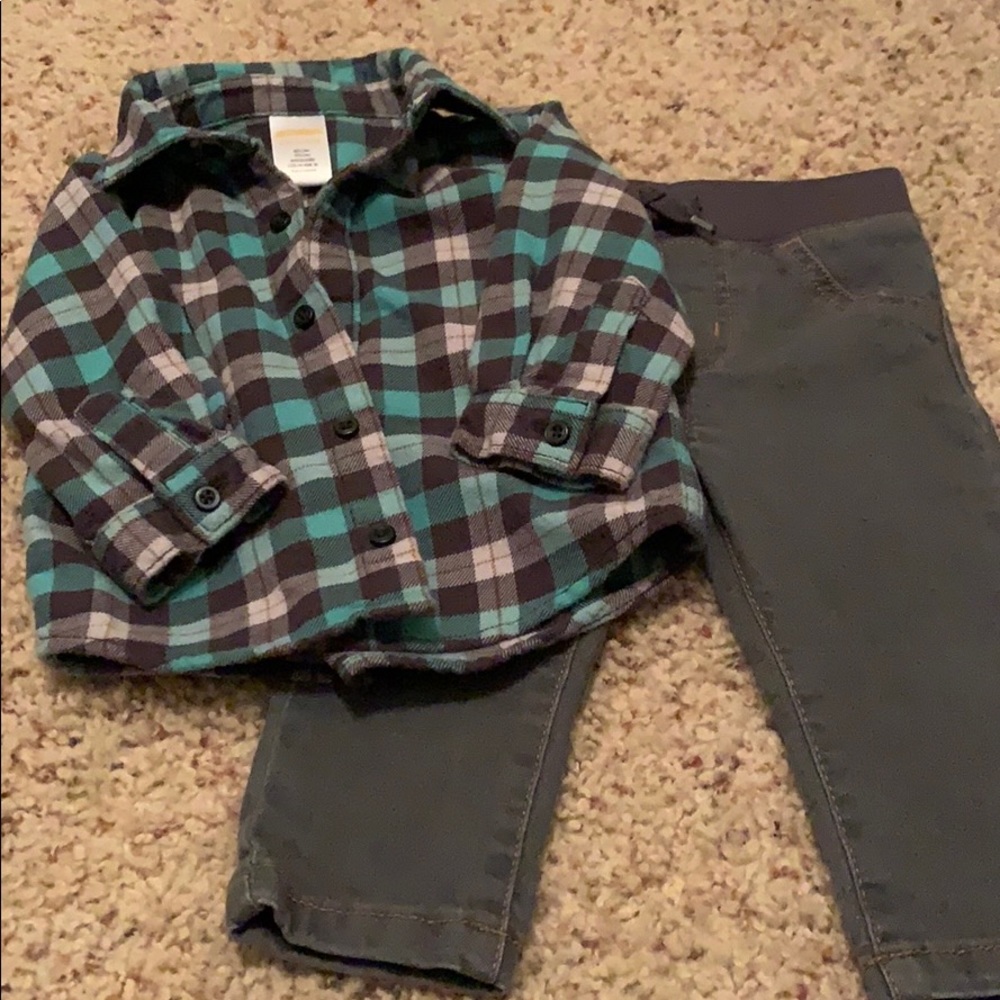 Baby boy’s flannel button down and matching pants